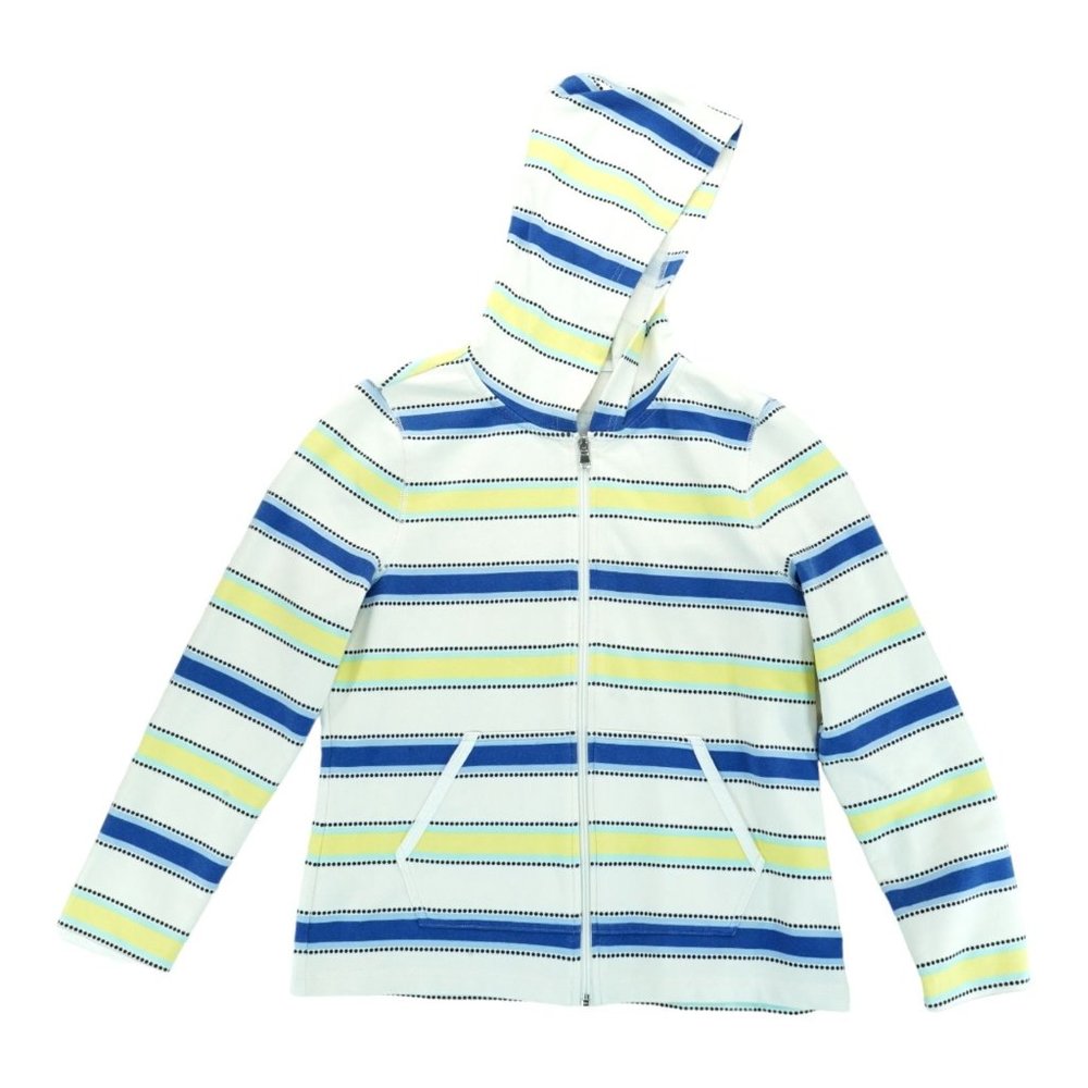 TALBOTS HOODED KNIT Jacket ZIPPER Front Kangaroo Pockets Stripe Size‎ PM Petites